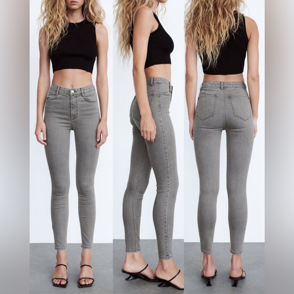 Zara Super Elastic Jeggings Skinny Ankle Stretch Jean Anthracite Gray Size 6